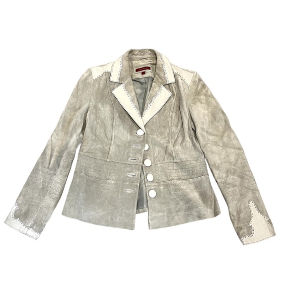 SKOTTS Washable Suede & Leather Trim Western Blazer – Taupe/Cream – Size S - Picture 3 of 17